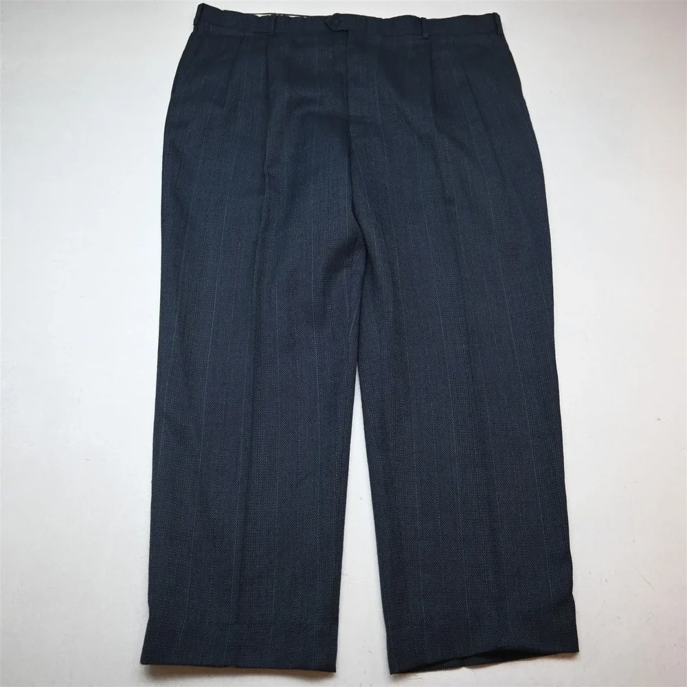 Vtg USA Made 48L 42x32 Blue Blanketweave Wool Mens Jacket Pants Suit